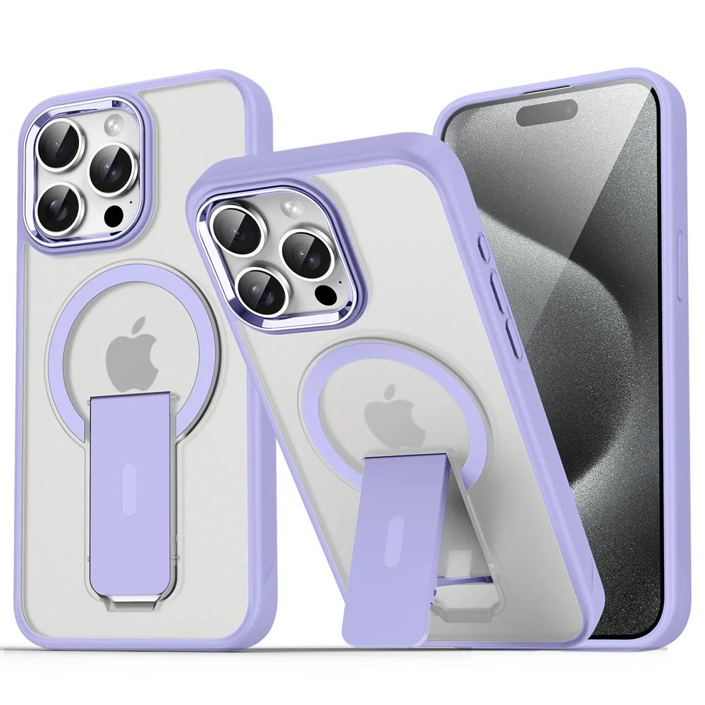 

Роскошный складной держатель для MagSafe, магнитный чехол для телефона для iPhone 17 16 15 14 13 12 Pro Max Plus, матовая полупрозрачная задняя крышка, заглушки For iPhone 11 Pro