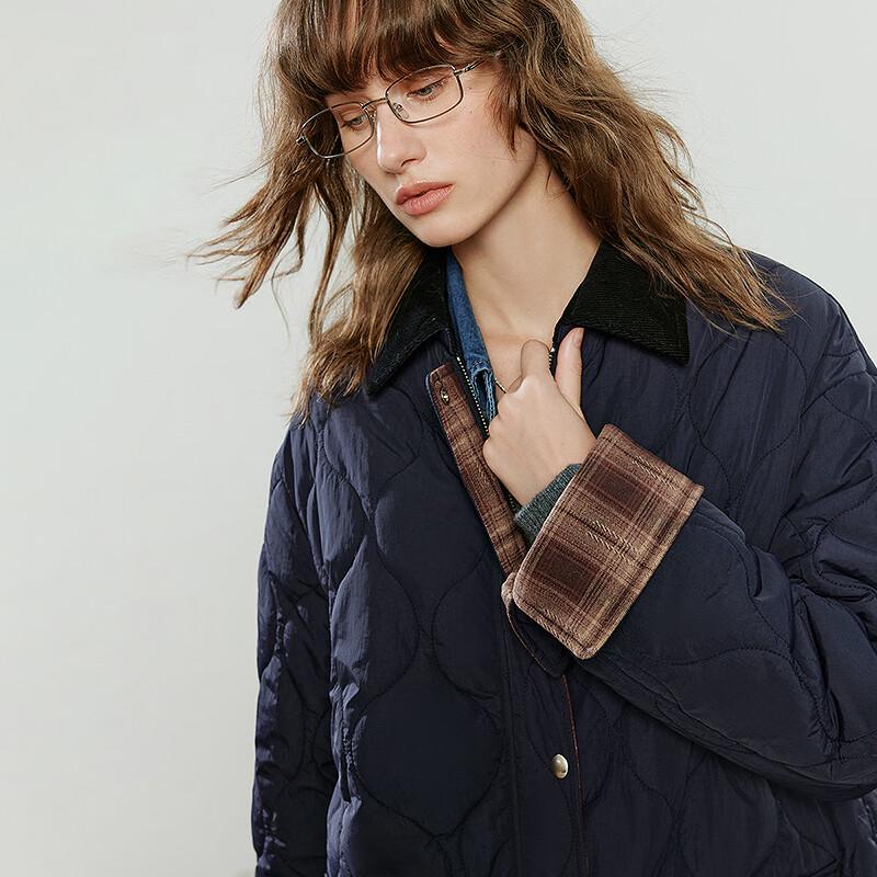 Chuyu Women's Loose Fit Corduroy Patchwork Plaid Padded Jacket