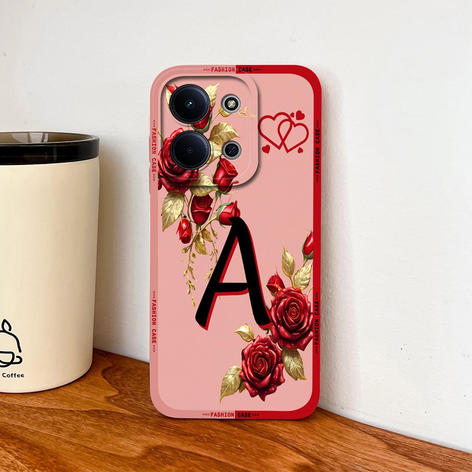 Per Cover Telefono Redmi 15C 4G 5G Fiori Nome Lettere Morbida Silicone Liquido Custodia a Protezione Totale Per Redmi 15 C Alloggiamento Antiurto