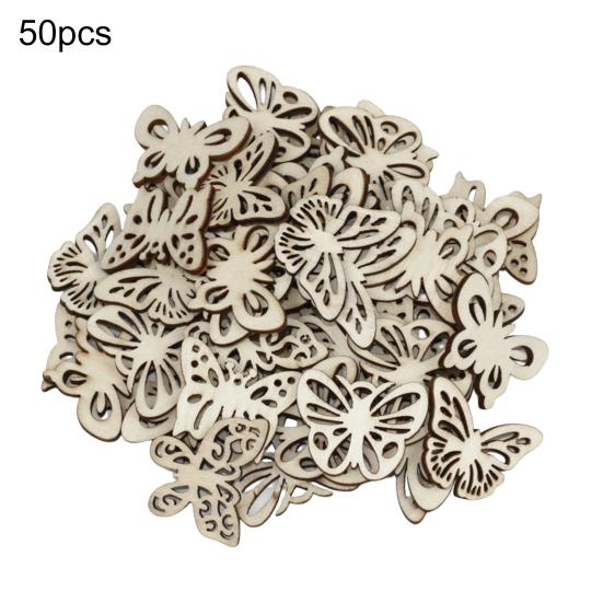 50Pcs Wood Chips Burr Free Hollow Design DIY Portable Blank Wooden Butterfly Embellishment Decor for Kids