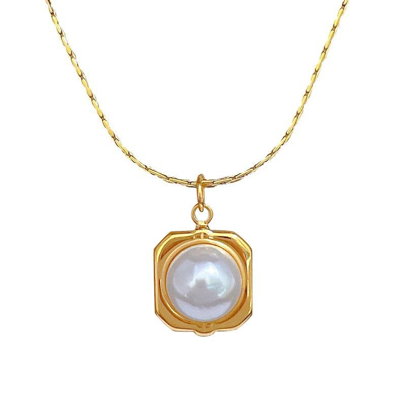 Square Pearl Personality Minimalist Wind Furnace Real Gold Necklace Female Collarbone Chain