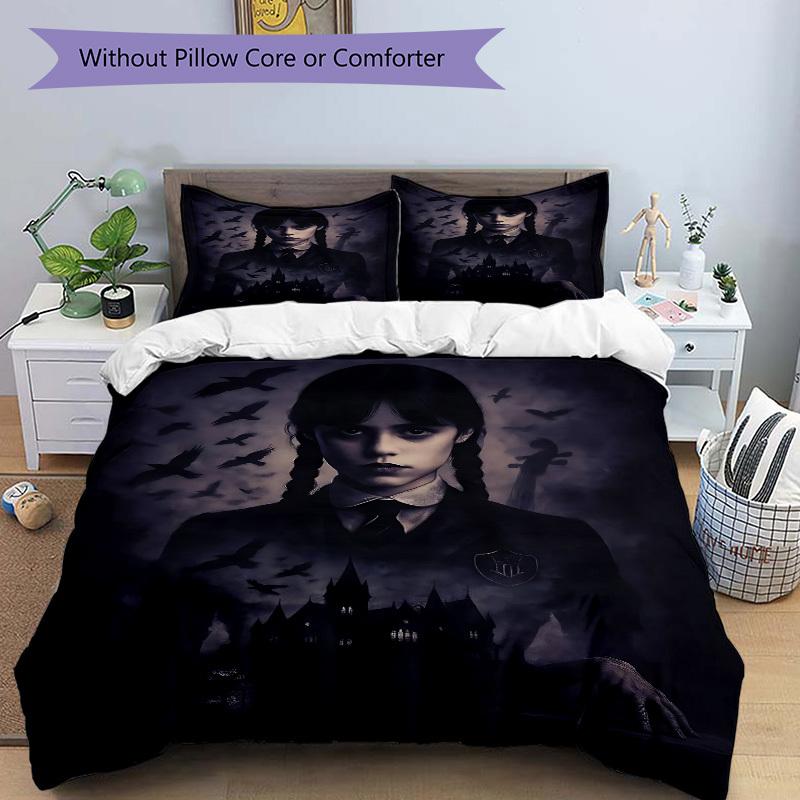 3-teiliges Wednesday Addams Bettwäsche-Set, 1 Bettbezug + 2 Kissenbezüge (Kein Einsatz), Hochauflösender Druck, Set für Zuhause & Wohnheim yy251208072