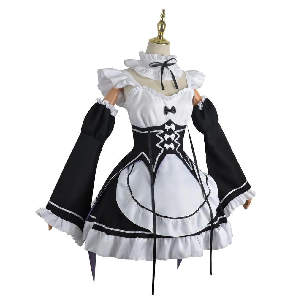 NIUKACOS Rem and Ram Cosplay Costume with Wig from Life In Another Maid Outfit for Photo Size L ReZERO -Starting World-, Anime, Adults, Halloween,