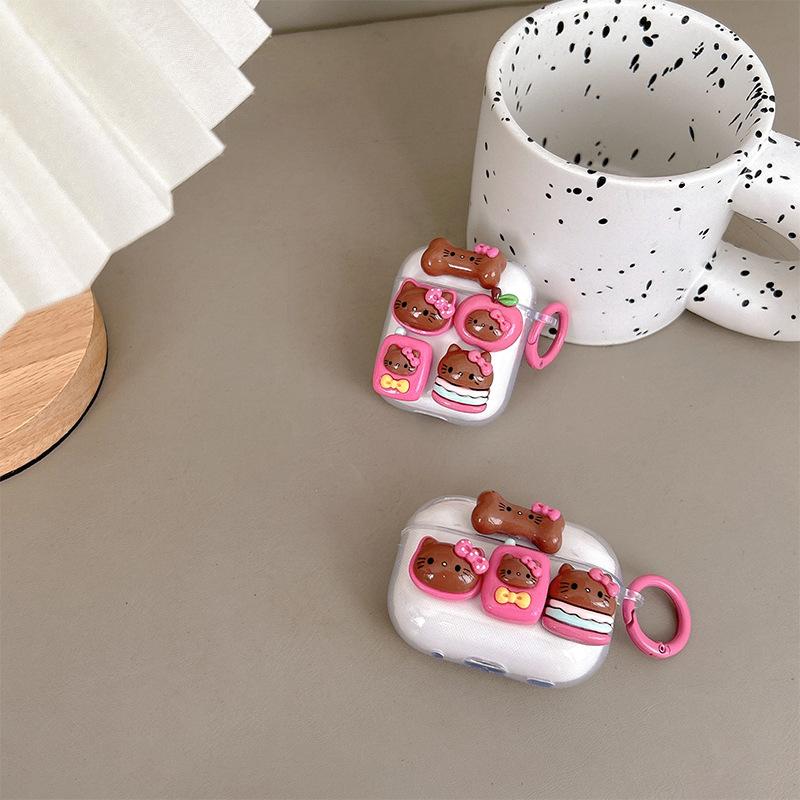 Pink Cartoon Kt Cat Apple Bluetooth Headset Case Protective Case For Airpods4 Transparent 1/2 Generation Pro3