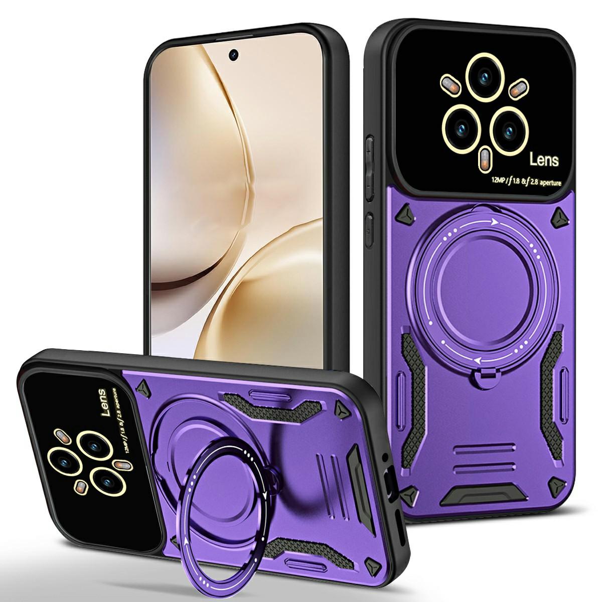 

For Realme 14 Pro+ 5G Case Rotating Magnetic Kickstand PC+TPU Phone Cover Purple