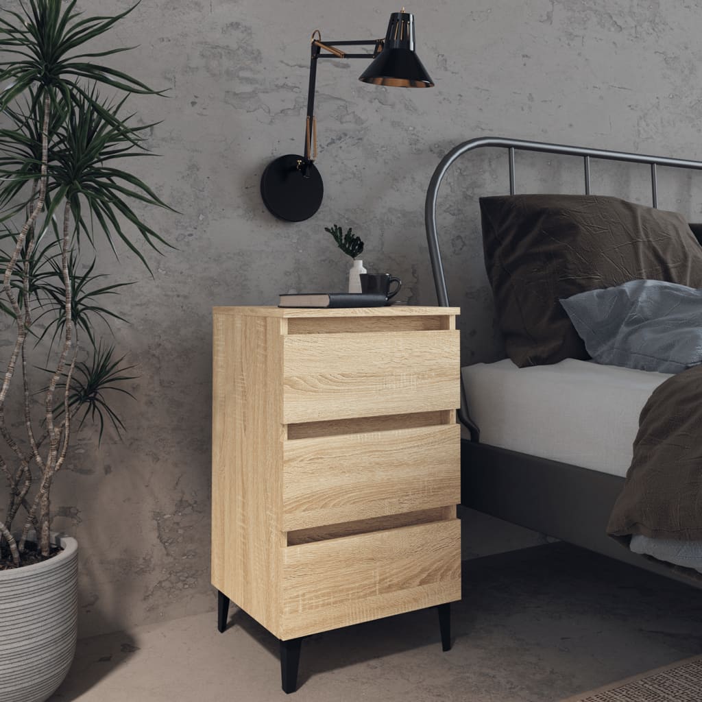 Nightstand with Metal Legs Sonoma Oak Finish 40 x 35 x 69 cm