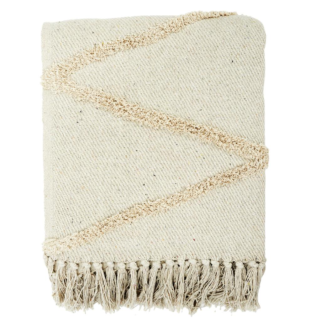 Les Trésors De Lily [A3530] - Ethnic Beige 'Boho' Cotton Throw - 120x150 Cm