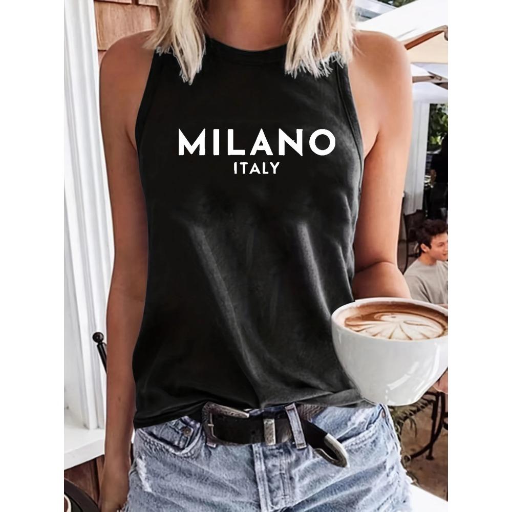 Women's summer casual loose print round neck sleeveless vest T-shirt
