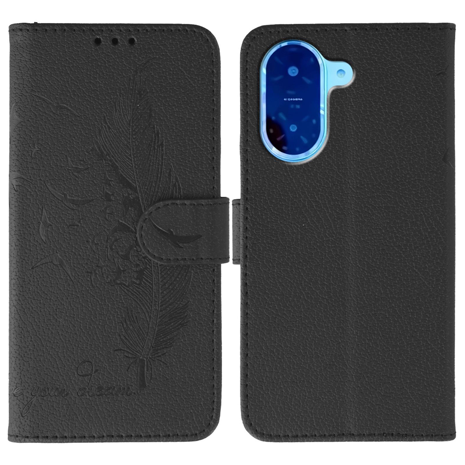 

Для Xiaomi Redmi A5 NFC (173,45 мм) Чехол Кожаный кошелек с тиснением пера Чехол для телефона Black