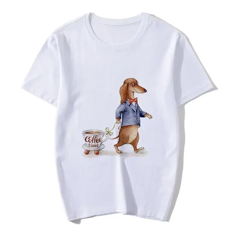 Womens casual Tshirt cute cartoon dog print round neck short sleeved daily casual fashion Womens Tshirt S