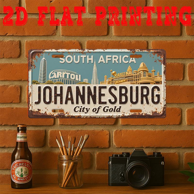 D Flat pc Johannesburg (Johannesburg) City of Golden Metal Sign Vintage South Africa Landmark Wall Art with Iconic Landmarks 15x30cm(5.9x7.8inch)