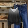 Women's Sleeveless Double Layer Spaghetti Strap Top Gradient Print Casual Summer Blouse Lightweight Loose Fit Tank Top for Daily Wear