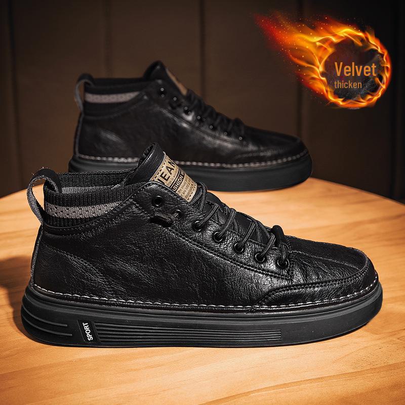 

Мужские зимние нескользящие кожаные ботинки: Повседневный, спортивный, деловой, официальный и поварской стили в черном цвете 42