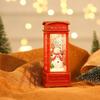 Christmas Phone Booth Snow Globes Decoration with Santa Claus, Snowman & Tree - Red Retro Telephone Booth Ornament With Light