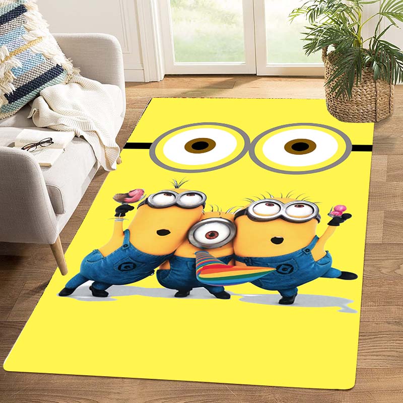 Minions Themed Round Rug Cartoon Flannel Carpet Non-Skid Floor Mat Children Playroom Bedroom Home Decor