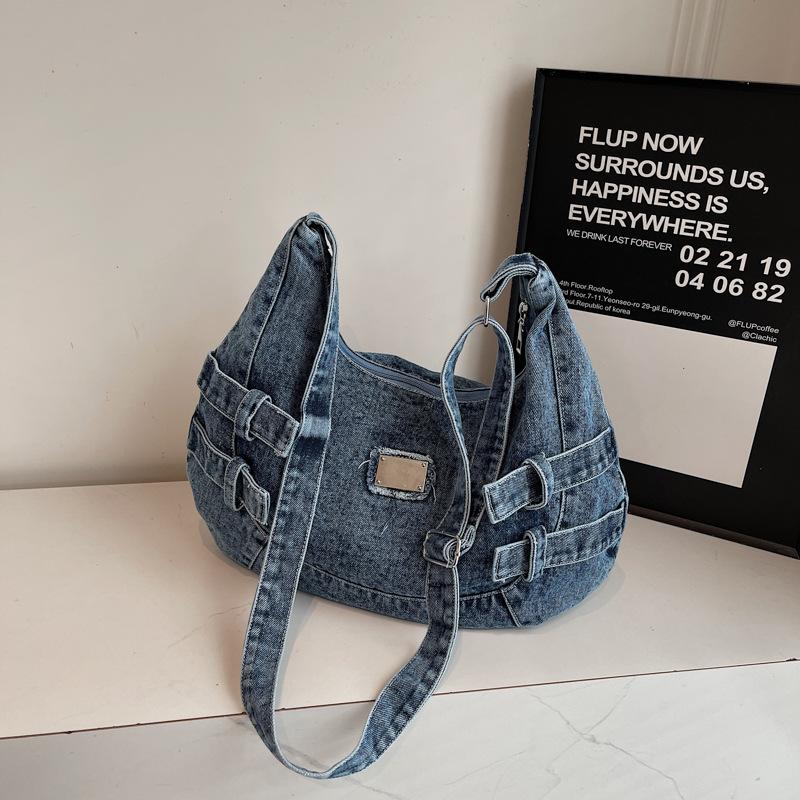 

Denim fashion messenger bag large capacity new casual tote retro shoulder bag high value fashion bag women синий
