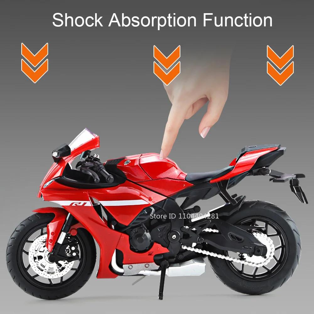 1:12 R1 RRS1000 Modelo de Motocicleta de Aleación Coche Fundición a Presión Rueda Delantera Dirección Suspensión Rueda Trasera Neumáticos de Goma Coches Regalo de Cumpleaños