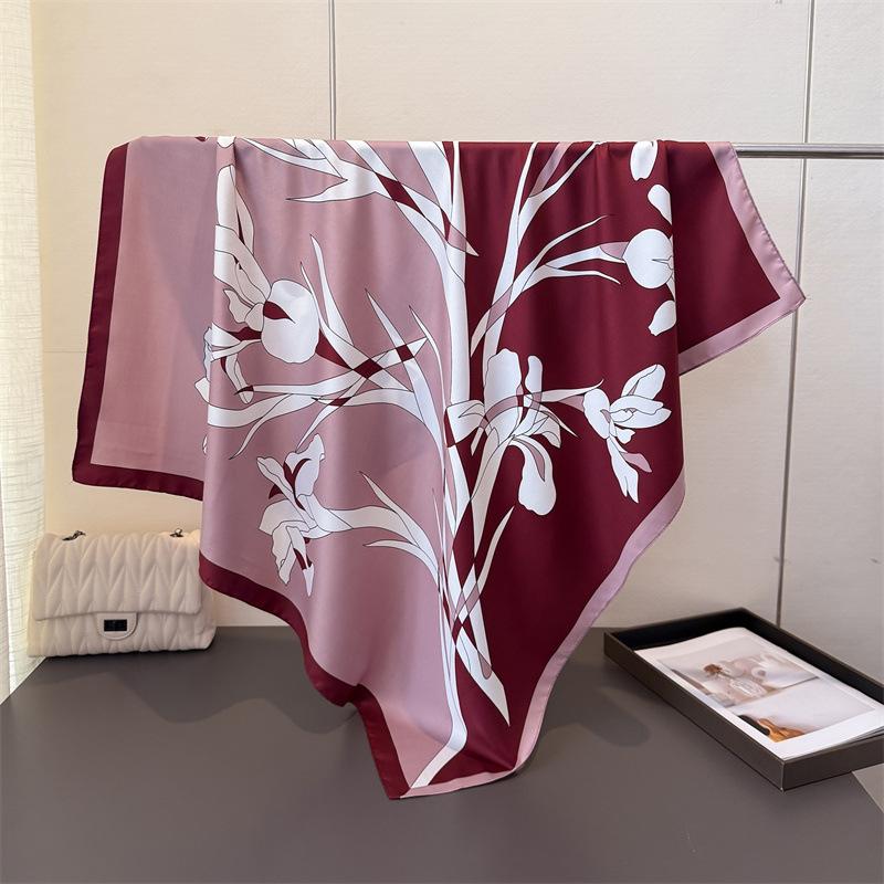 

Luxury Silk Square Scarves For Women 90*90CM Soft Stain Neckerchief Bag Ribbon Headband Shawl Bandanas Elegant Floral Warp