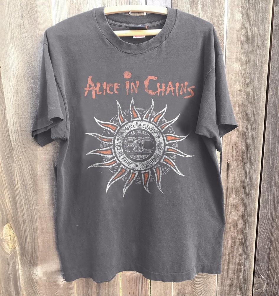 

Alice In Chains Логотип Сонце Ретро Стиль Рок-гурт Вугільний Бавовняний Футболка Унісекс Футболка XXXXL