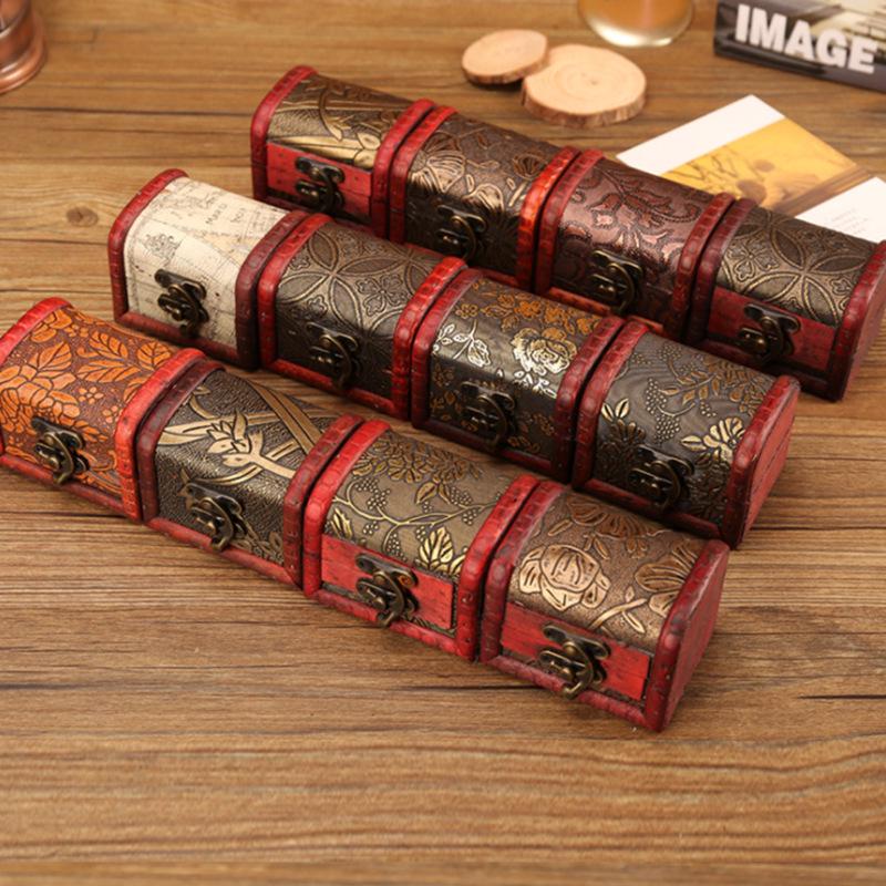 Vintage Wooden Jewelry Storage Box - Antique Style Desktop Organizer & Gift Packaging Box
