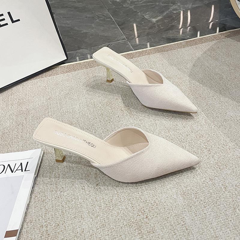 

Fashion bag head slippers female summer 2025 new fairy wear sandals thin heel pointed high heel half drag 40