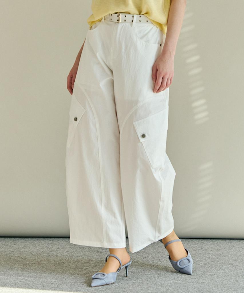 MAXZA Flap Pocket Cutout Elastic Waist Wide Pants
