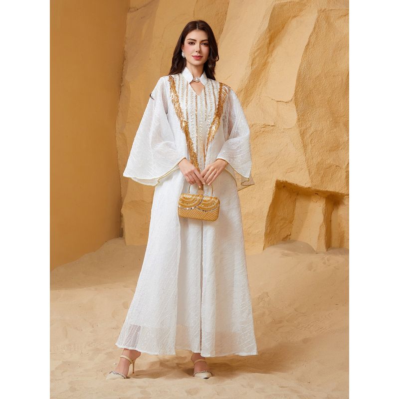 Middle East Evening dress Arab Dubai Dress Robe Mesh Embroidery Sequins Women clothes Tassel Dress Dress