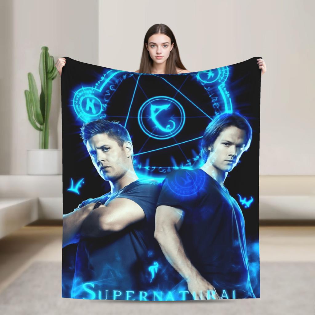 Warm Soft Blanket Camping Sam Winchester Supernatural Throw Blanket Flannel Bedspread For Couch Chair Sofa Bed Sofa Bed Cover