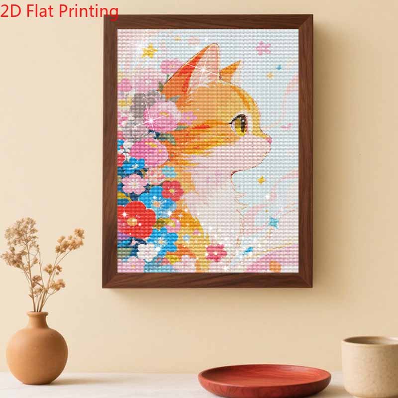 DIY Full Drill Diamond Painting Kit Cute Cat Floral Pattern Rhinestone Canvas Art for Cozy Room Decor Gift, Great for Wall Decoration Art Work