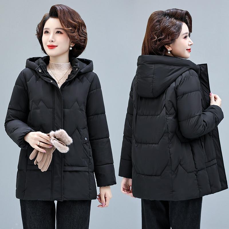 Winter New Medium and Old Down Cotton Clothes Women's Thickened Large Size Mother Jacket Hooded Warm