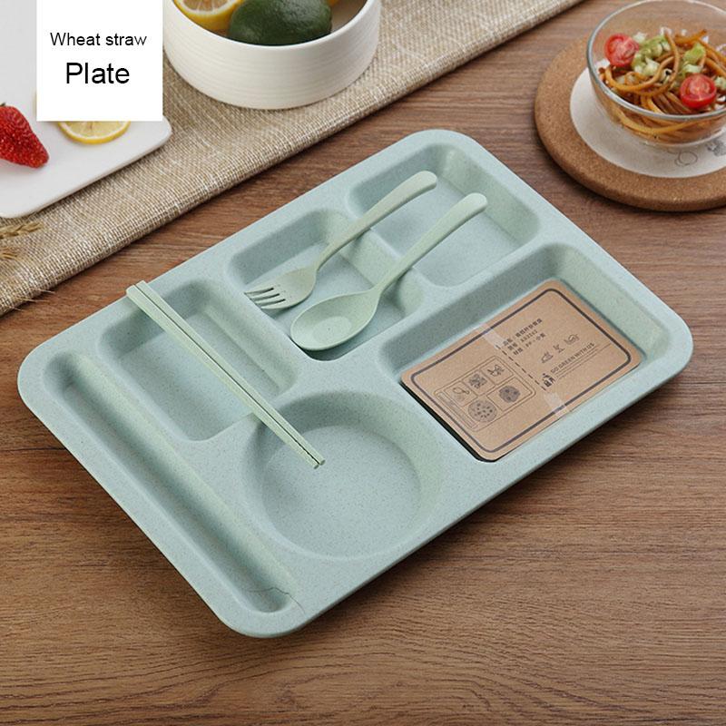 Kinderteller aus Weizenstroh Geschirr Teller Student Frühstücksteller Babyteller Schüssel Kindergarten Löffel Gabel Besteckset