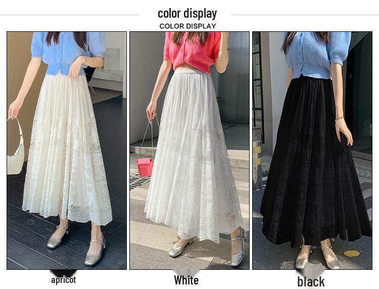 Women's Double-Sided Lace A-Line Pleated Long Flare Skirt for Autumn
