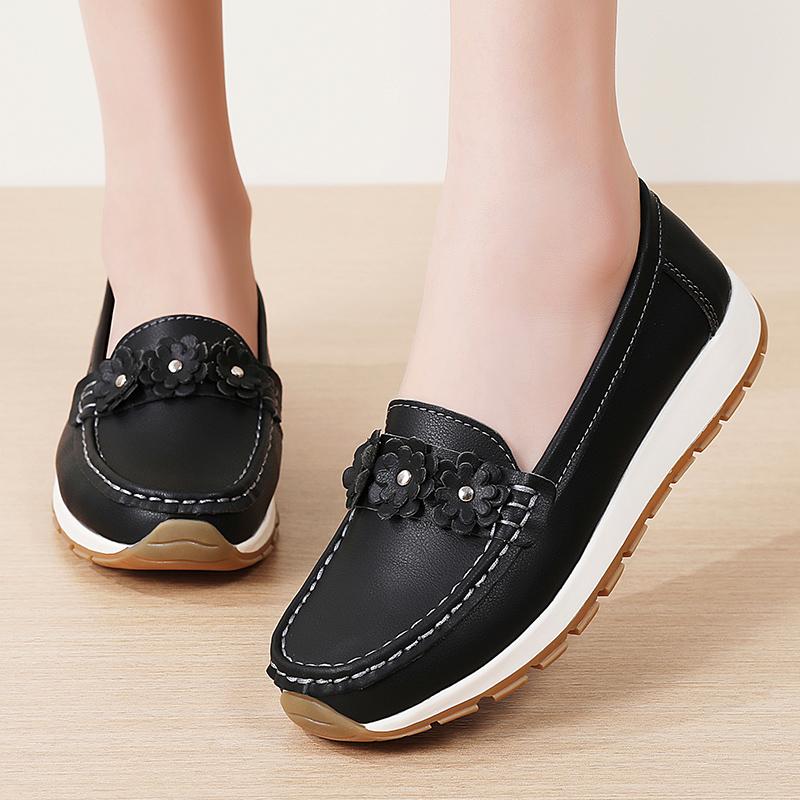 Women s Blue Loafers Leather Driving Moccasins Black Casual Slip on Beige Plus Size Business Office Walking Shoes 36 чёрный