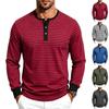 T-shirt a maniche lunghe Henley a righe da uomo per l'autunno