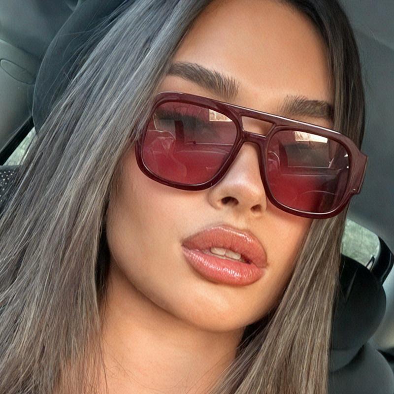 Fashion Double Bridges Square Sunglasses Women Candy Color Retro Wide Legs UV400 Gafas De Sol Unisex Shades