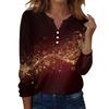 Women's Fashion Casual H Printed V-Neck Long Sleeve Decorative Button T-Shirt Tops
