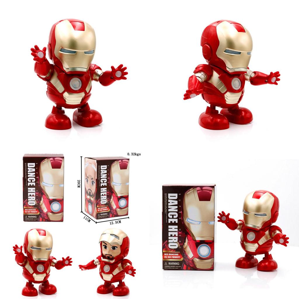 Vibrant Dance Iron Man Action Figure Toy With Led Flashlight And Sound Features