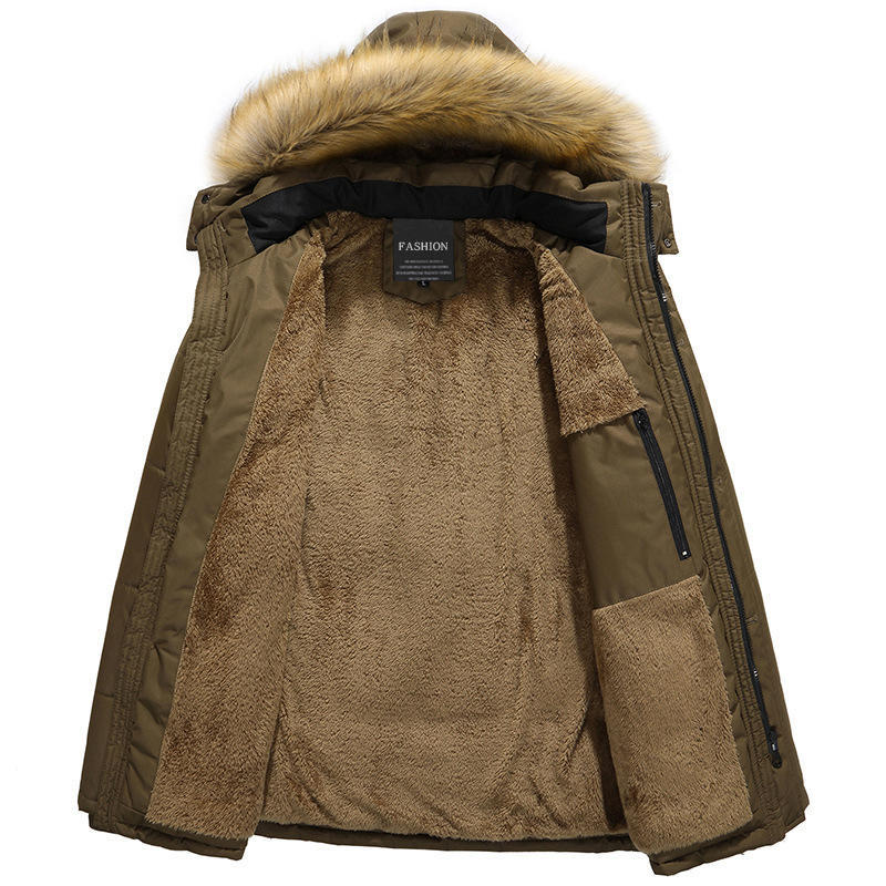 Winter Men's Cotton-padded Clothes, Raccoon Fur Collar Medium and Long Velvet Large-size Hooded Cotton-padded Jackets, Cotton-padded Jackets.