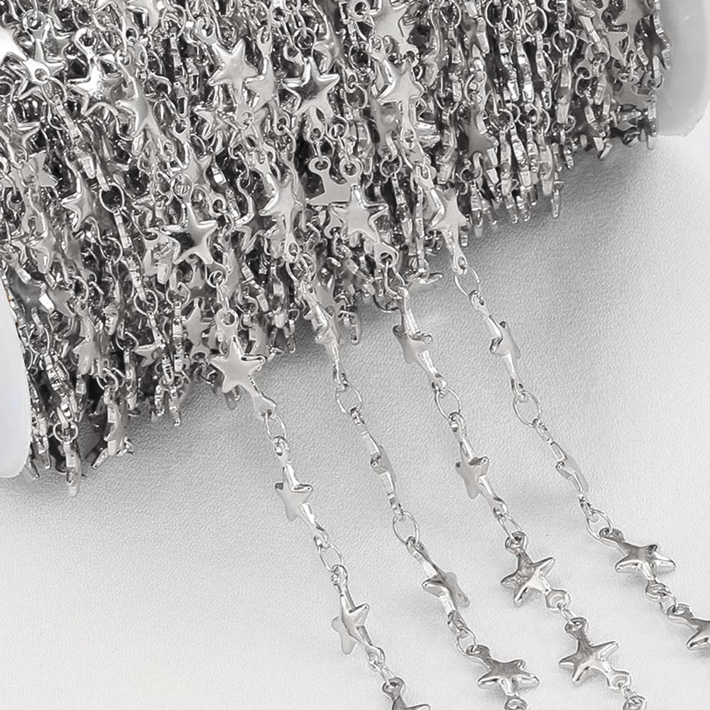 1M Trend Star Beaded Chain Stainless Steels Geometry Heart Square Leaf Cross Link Chain DIY Necklace Bracelet Jewelry Findings