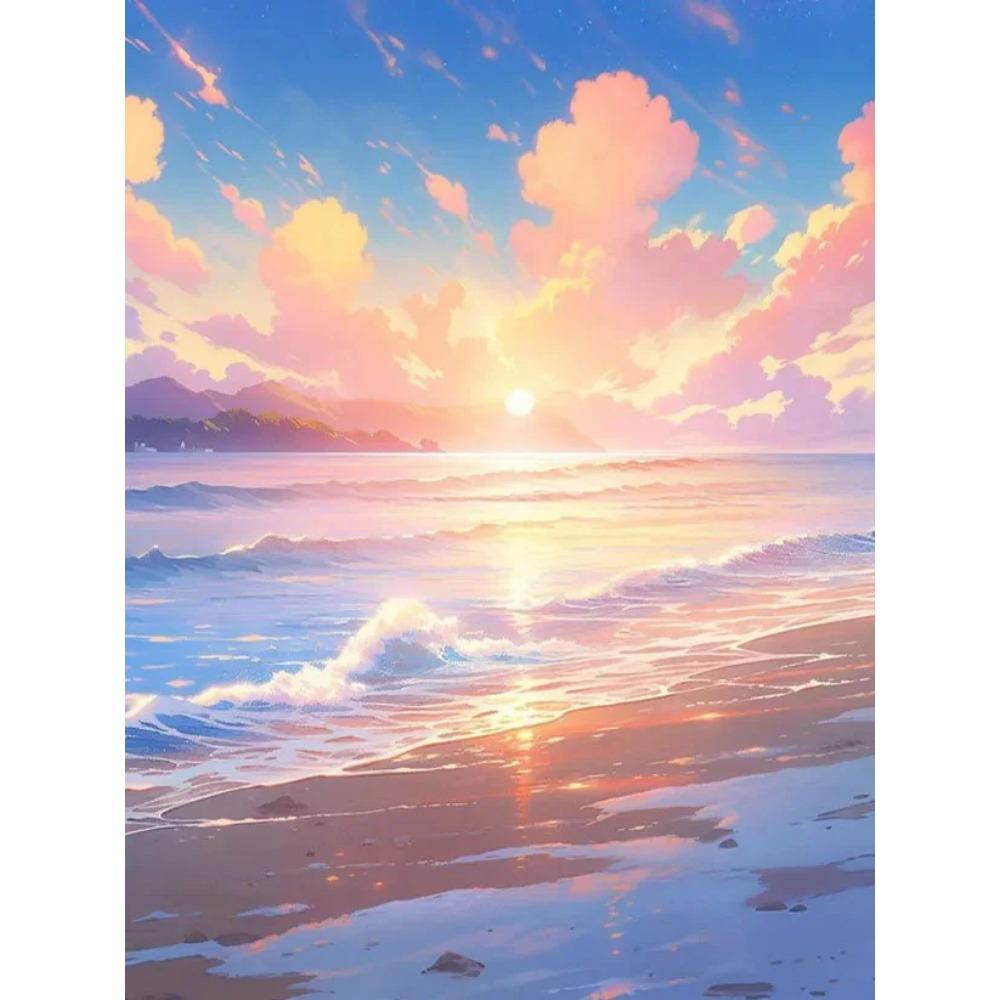 Diamond Painting Full Drill Fantasy Beach Sea Round Diamond Painting Handmade Animal Landscape Diy Diamond Mosaic Painting Home Decoration