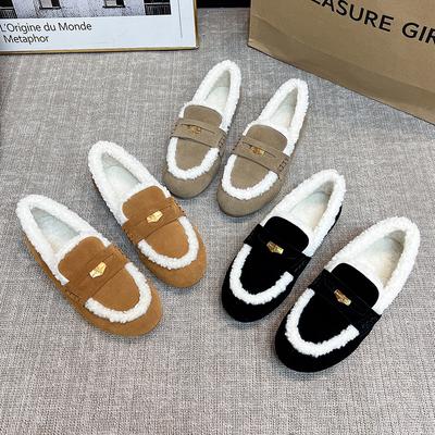 Designer Vintage Dames Warme Bont Flats Schoenen Mode Ondiep Riemgesp Lente Herfst Dames Comfort Loafers Schoenen