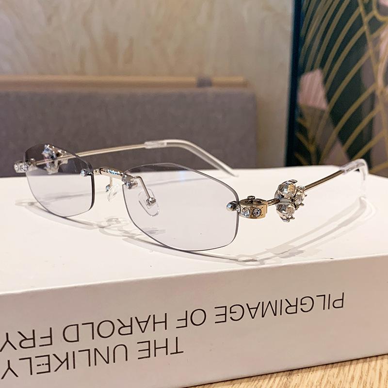 Jennie Style Frameless Diamond-Studded Silver Polygonal Sunglasses - High-End, Ultra-Light, Pure Desire Look