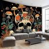 Cartoon Skull Floral Tapestry, Mushroom Leaves Skeleton Goth Garden Aesthetic Tapestries For Bedroom Game Room College