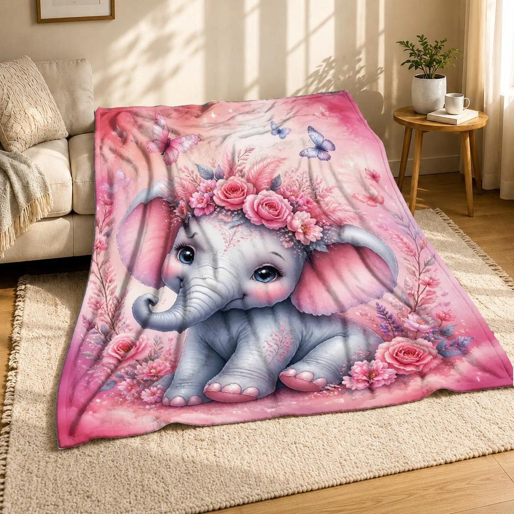 Baby Elephant With Flowers Coral Fleece Blanket