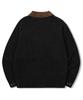 TRILLION Leather Patchwork Velvet Cardigan Knit_Black
