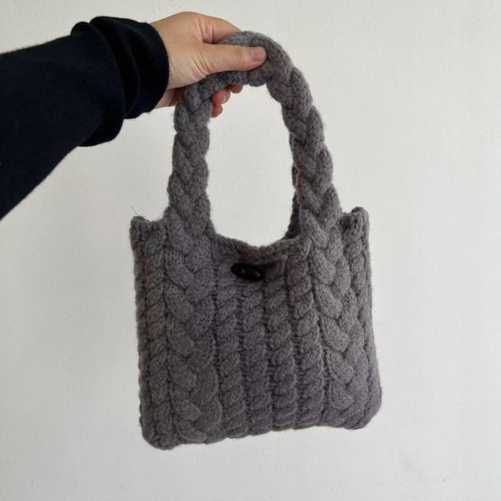 Cow Horn Button Twists Knitted Handbag Multicolor Knitted Wrist Bag Weave Woolen Bag  Travel серый