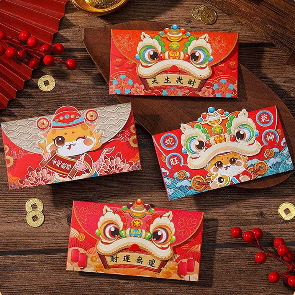 4pcs Hongbao New Year Money Pocket Traditional Lucky Money Packets Cartoon Gifts Packing Bags Bonus