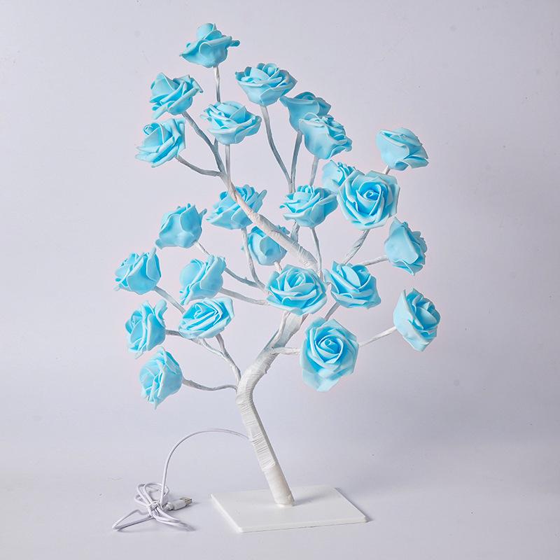 USB LED Cherry Blossom Crystal Tree Lamp for Room Decoration - Rose Flower Light with Colorful Simulated Lights