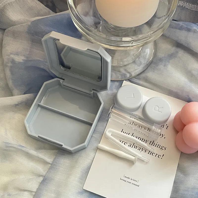 Bonbonfarbene Kontaktlinsenbox, einfarbig, tragbarer Kontaktlinsenbehälter mit Pinzetten-Saugstab-Set für Reiseset-Halter