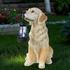 Garden Decoration Dog Statues Outdoor Golden Dog Puppy Statue with Solar Outdoor Figurine Light for Garden Patio